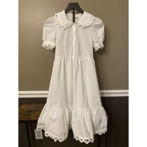Storybook Heirlooms Vintage 90s Girls Prairie White Dress 6 6X Crochet Trim
